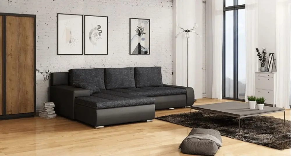 Canapea de colt extensibila Tempo Kondela Tramp (Black)