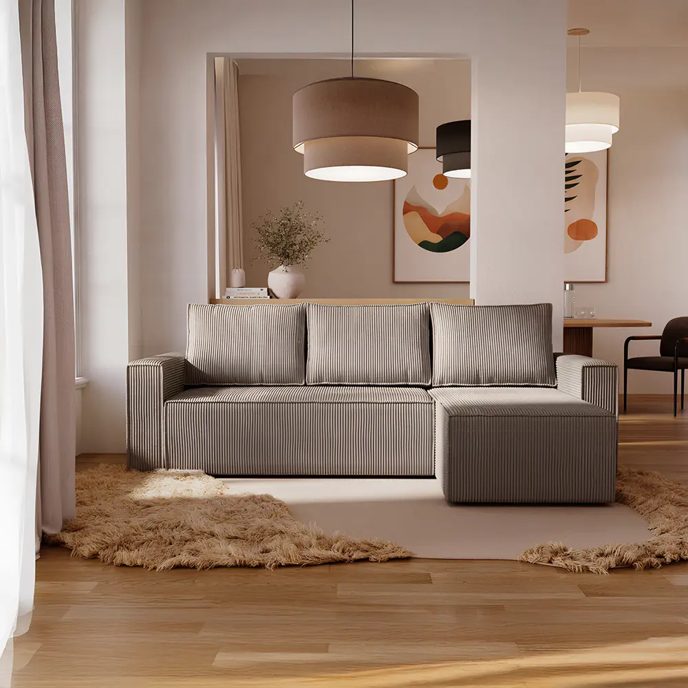 Canapea de colt Tempo Kondela Apel Roh Right (Gray Beige)