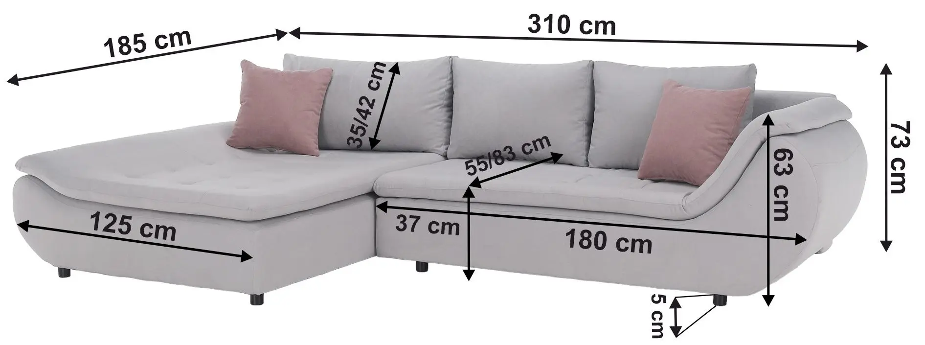 Canapea de colt Tempo Kondela Brato Left (Light Gray/Powdery Pink)