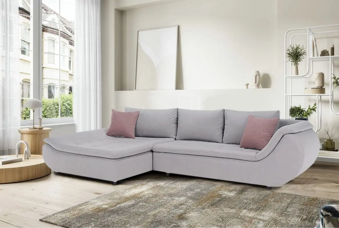 Canapea de colt Tempo Kondela Brato Left (Light Gray/Powdery Pink)