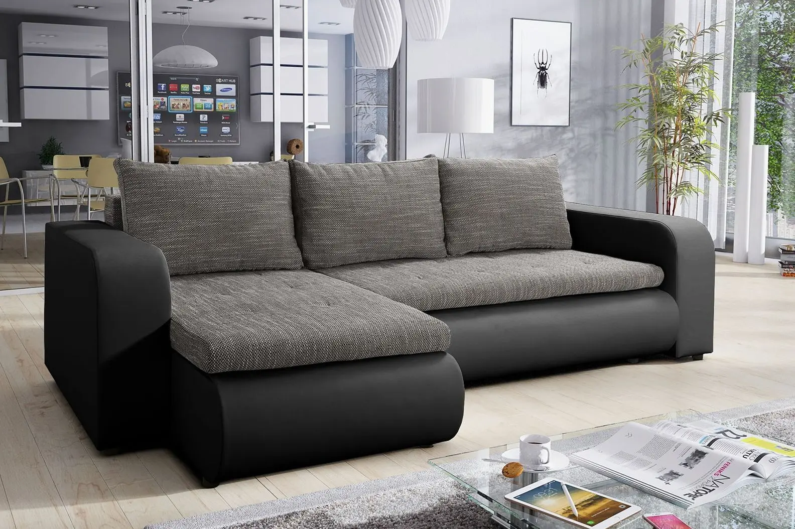 Canapea de colt Tempo Kondela Buran Roh Left (Black/Gray)