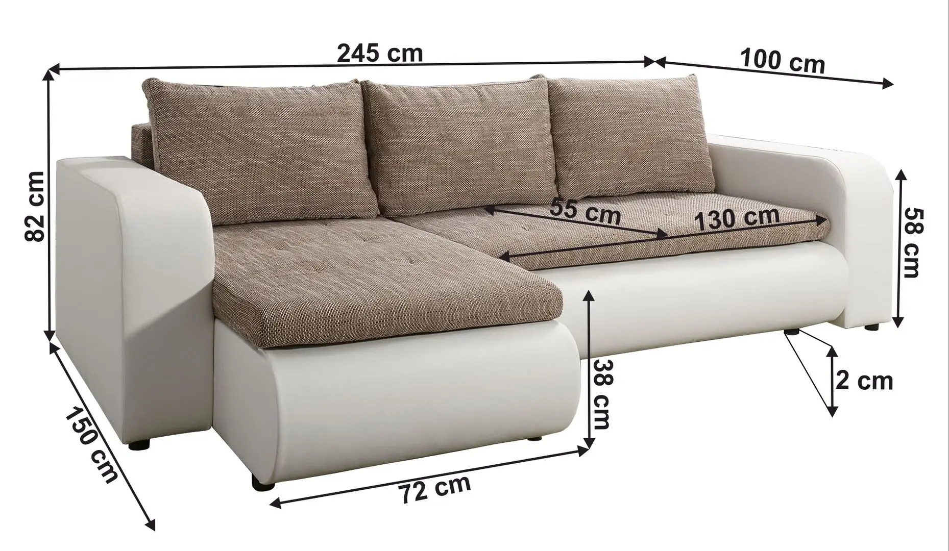 Canapea de colt Tempo Kondela Buran Roh Left (White/Brown)