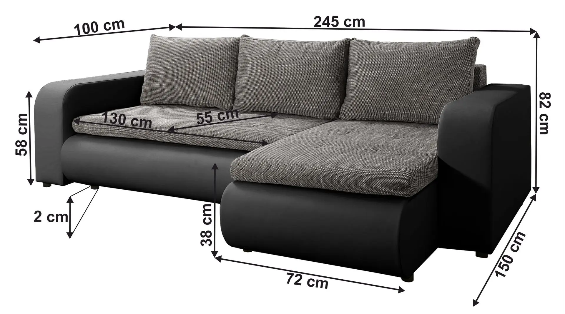 Canapea de colt Tempo Kondela Buran Roh Right (Black/Gray)