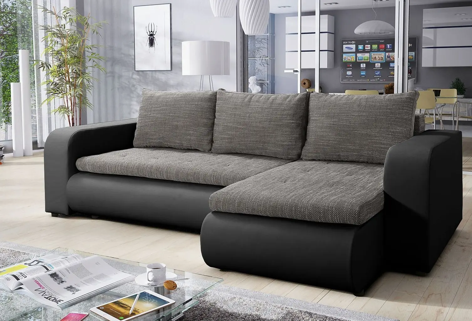 Canapea de colt Tempo Kondela Buran Roh Right (Black/Gray)