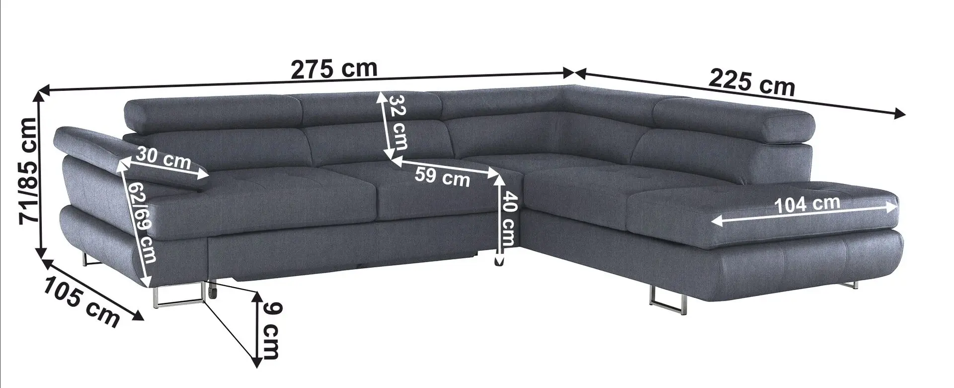 Canapea de colt Tempo Kondela Buton R Right (Dark Gray)