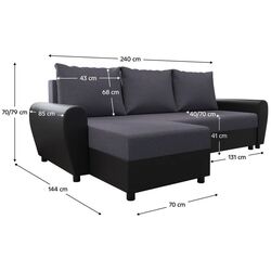 Диван угловой Tempo Kondela Dakar Roh L (Grey/Black) Thumb