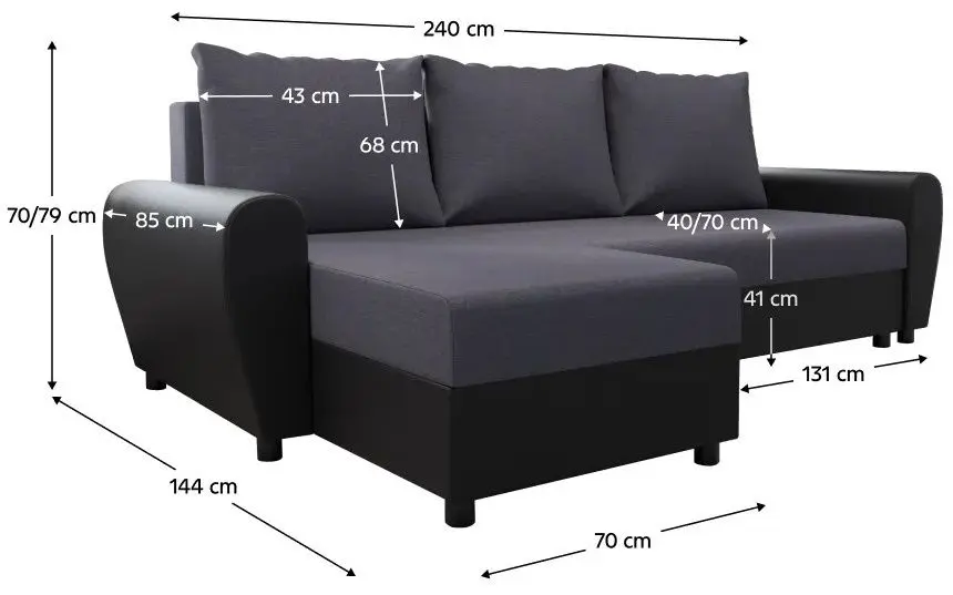 Диван угловой Tempo Kondela Dakar Roh L (Grey/Black) - 2