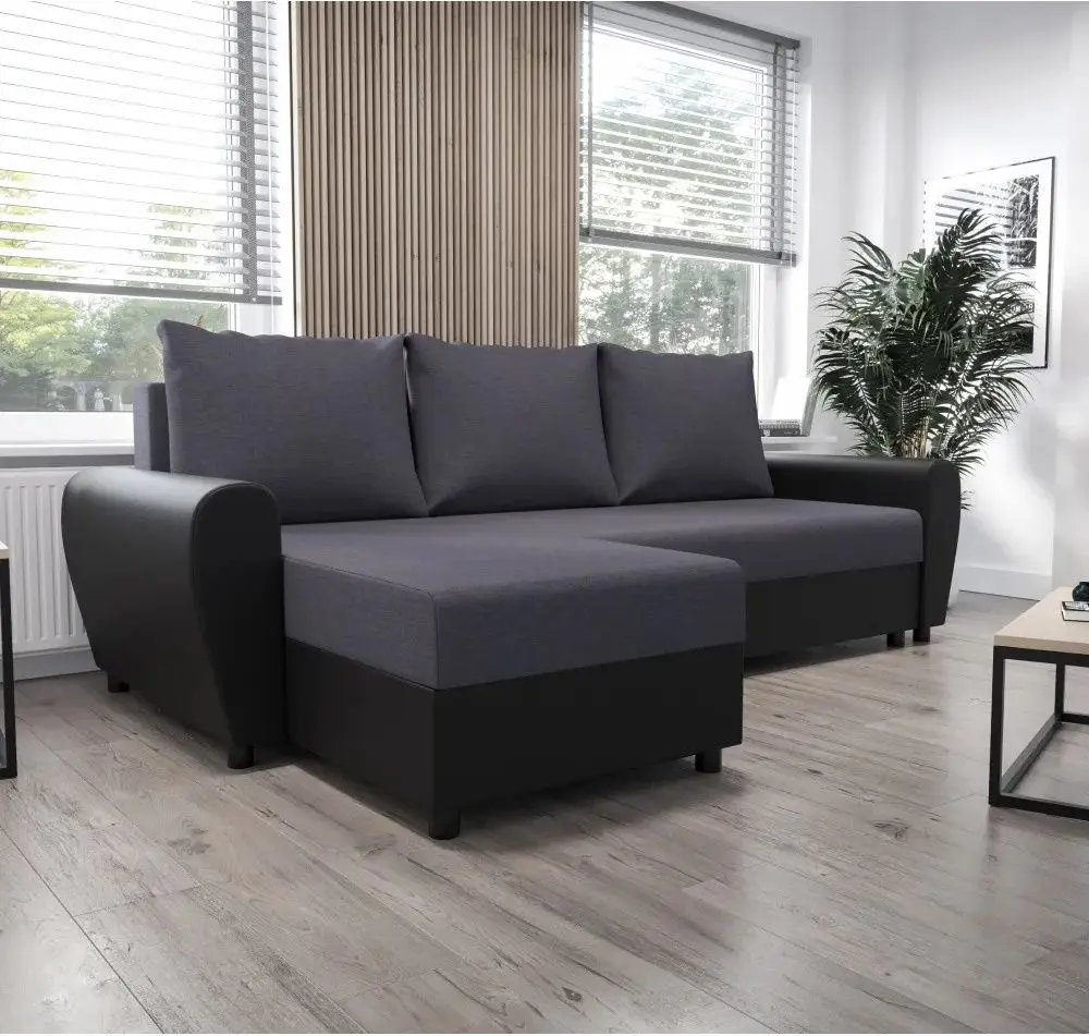 Диван угловой Tempo Kondela Dakar Roh L (Grey/Black)