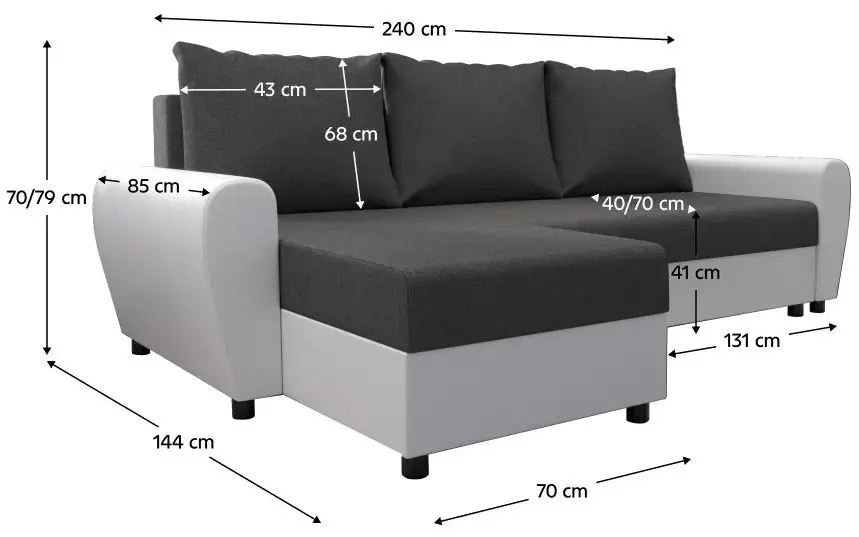 Диван угловой Tempo Kondela Dakar Roh L (Grey/White) - 2