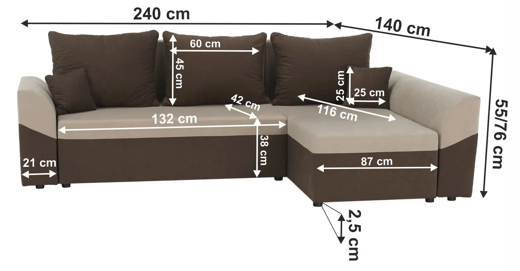 Диван угловой Tempo Kondela Desny (Brown/Beige) - 10