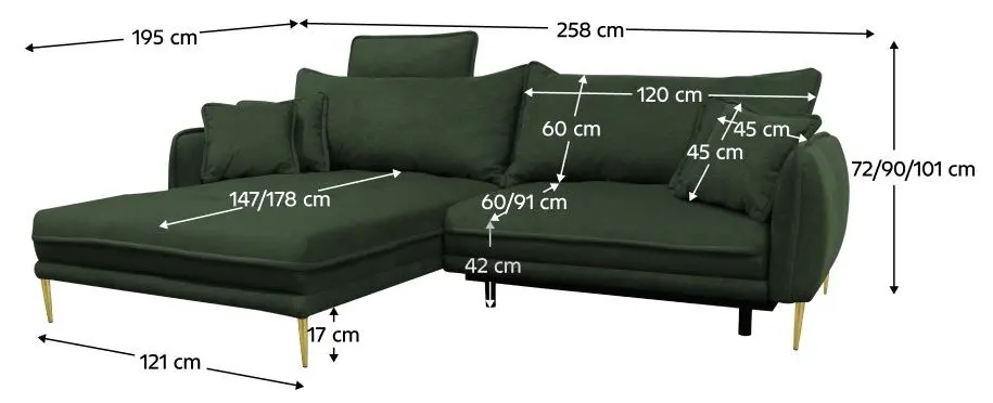 Canapea de colt Tempo Kondela Destiny Left (Green) - 2