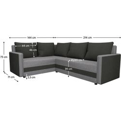 Диван угловой Tempo Kondela Dina L Roh Sawana 14/21 (Black/Grey) Thumb