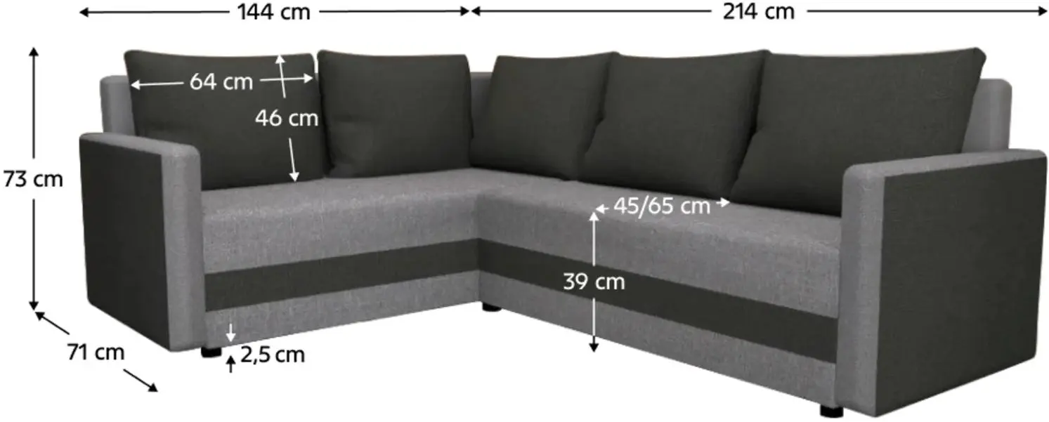 Диван угловой Tempo Kondela Dina L Roh Sawana 14/21 (Black/Grey)