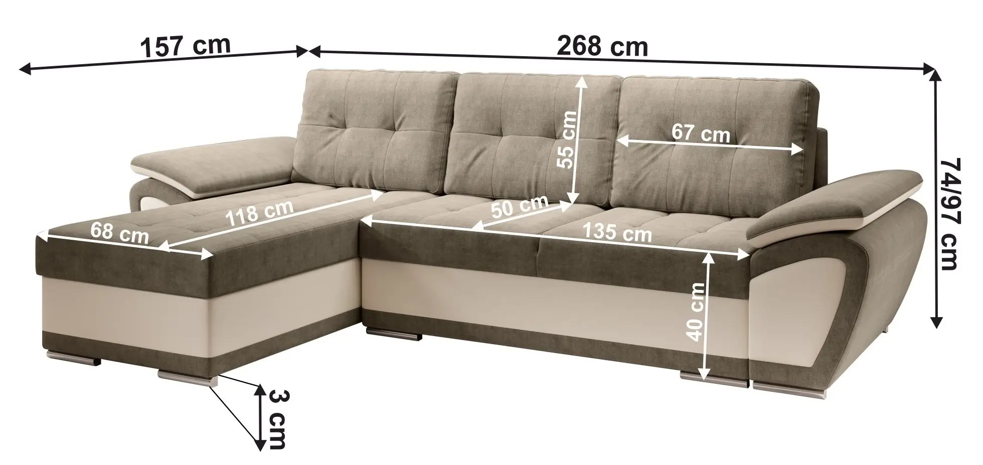 Canapea de colt Tempo Kondela Enif Roh Left (Beige/Light Brown)