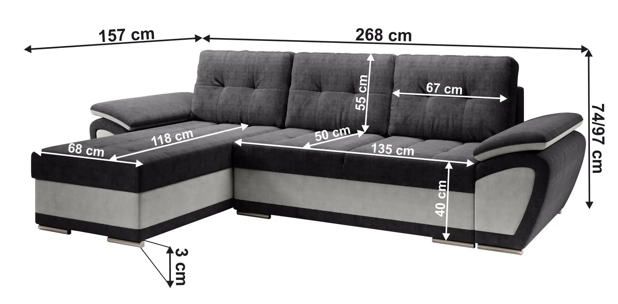 Canapea de colt Tempo Kondela Enif Roh Left (Light Gray/Dark Gray)