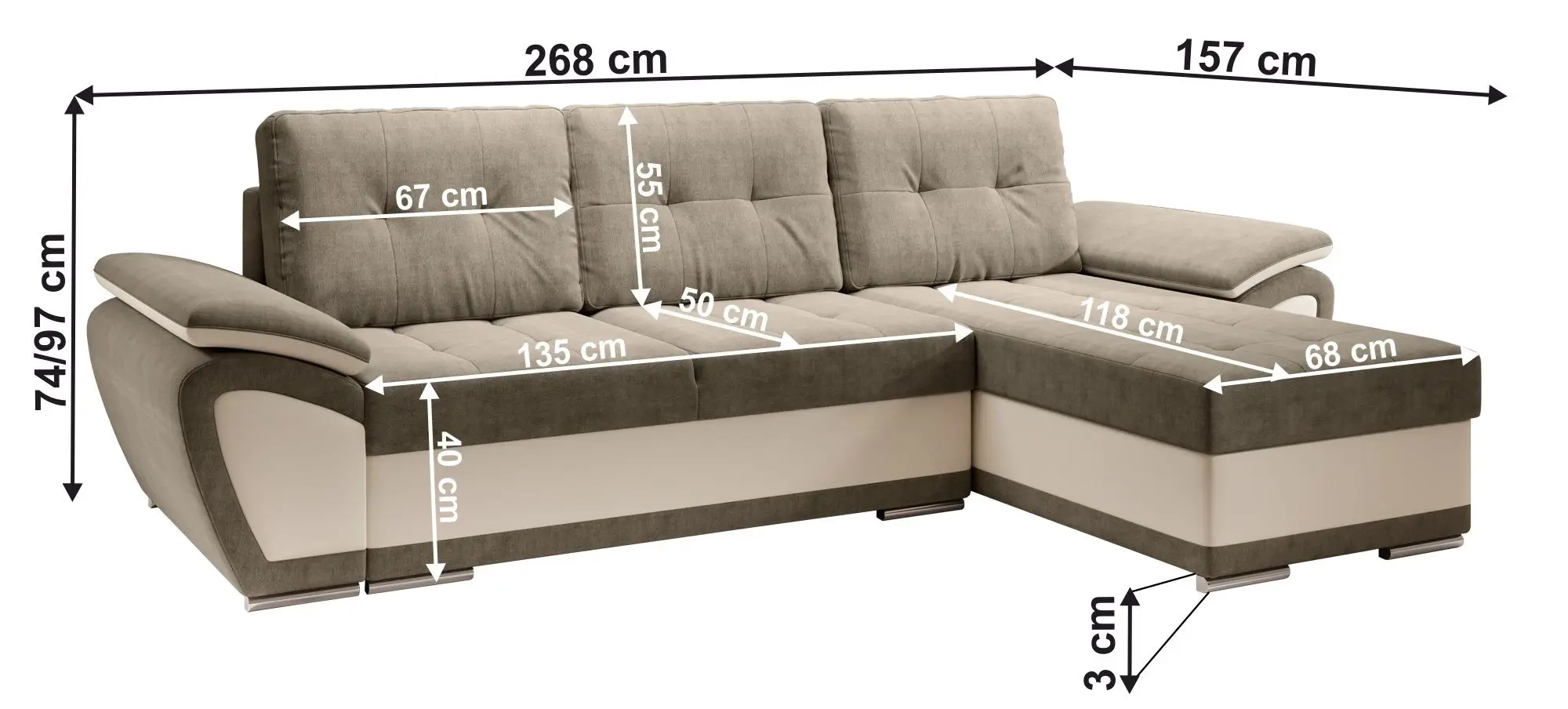 Диван угловой Tempo Kondela Enif Roh Right (Beige/Light Brown)