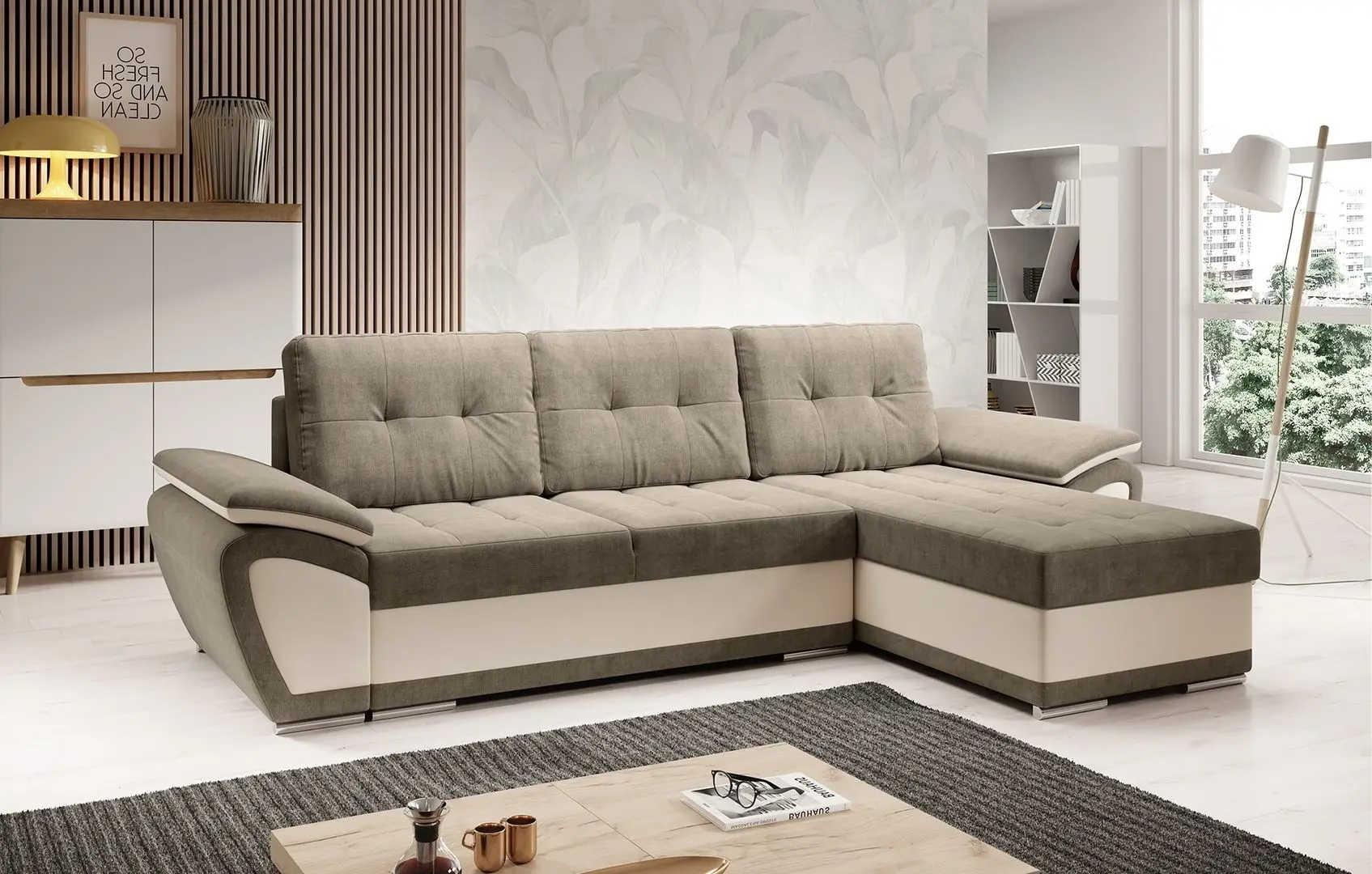 Диван угловой Tempo Kondela Enif Roh Right (Beige/Light Brown)