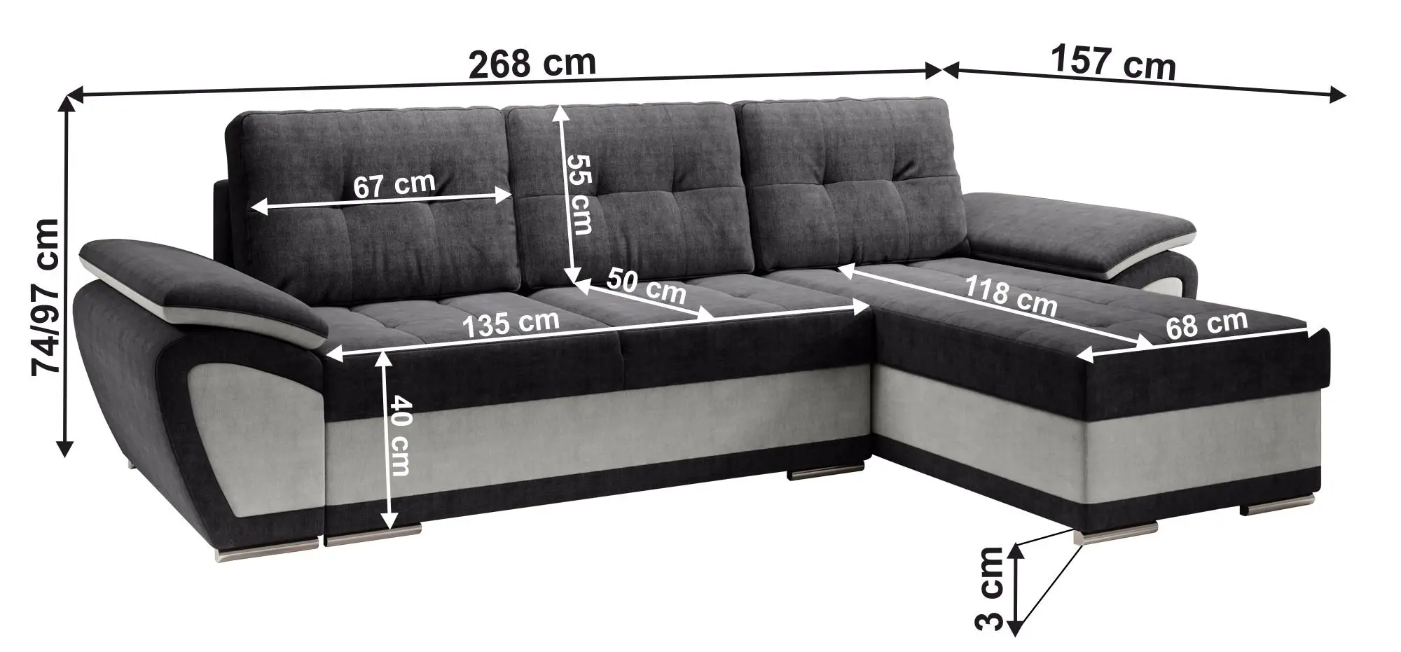 Canapea de colt Tempo Kondela Enif Roh Right (Light Gray/Dark Gray) - 4