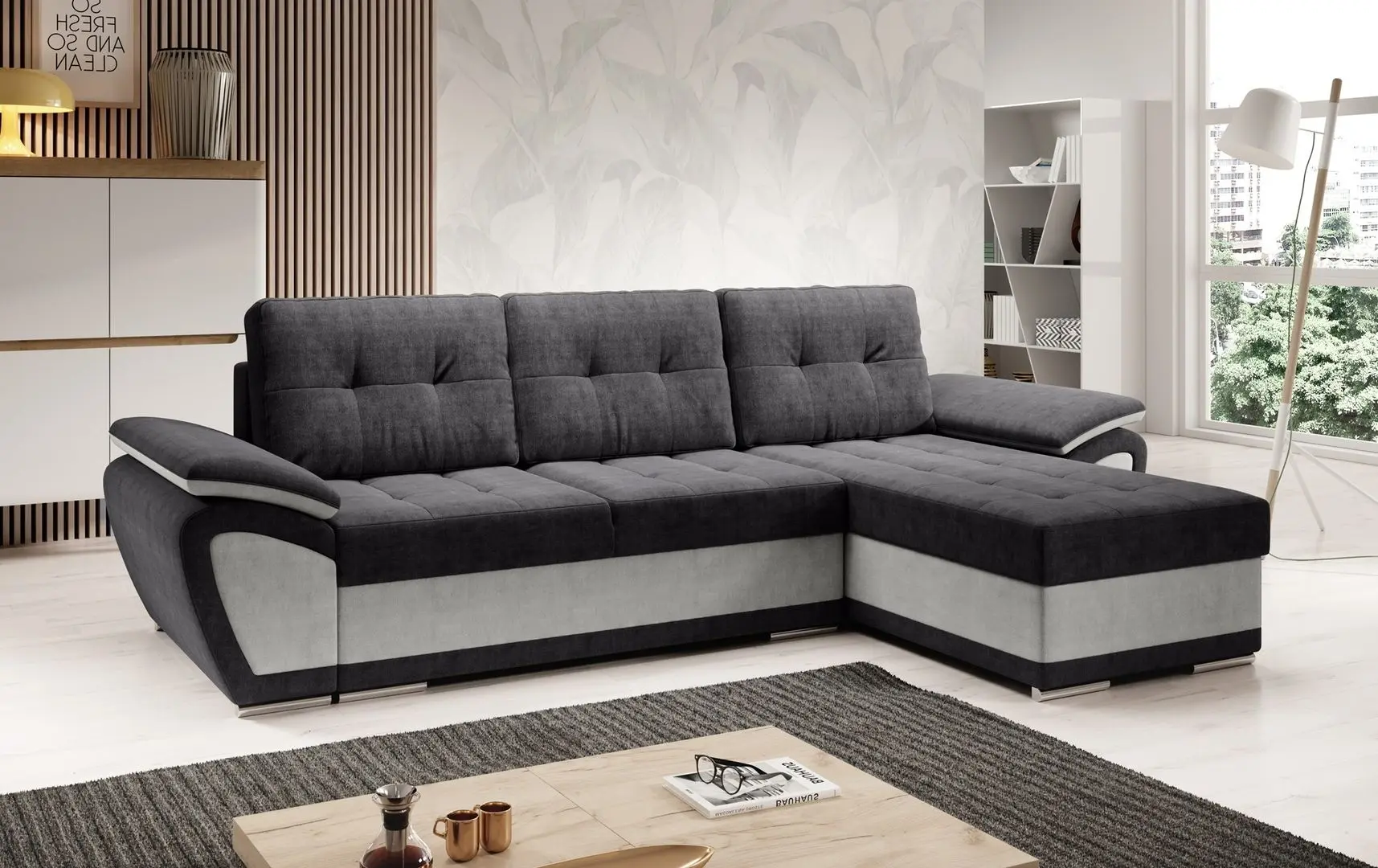 Canapea de colt Tempo Kondela Enif Roh Right (Light Gray/Dark Gray)