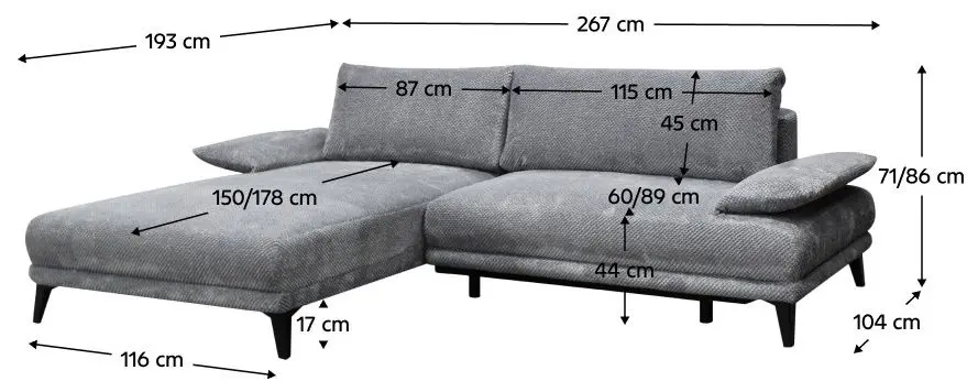 Диван угловой Tempo Kondela Erin Left (Grey) - 2