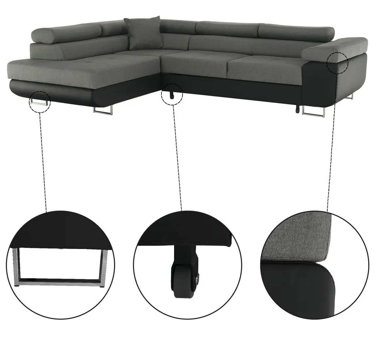 Диван угловой Tempo Kondela Gelan New Left (Black/Gray) - 3