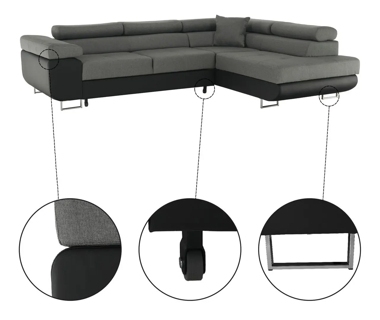 Диван угловой Tempo Kondela Gelan New Right (Black/Gray) - 5