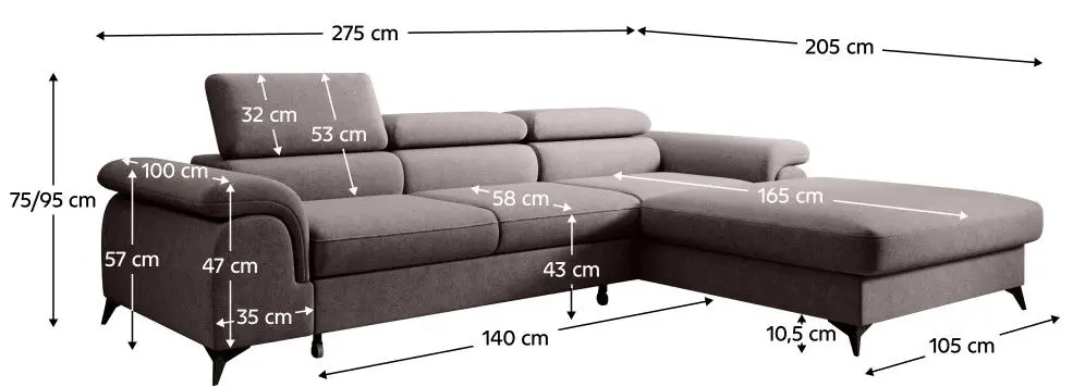 Canapea de colt Tempo Kondela Horty Right (Brown)