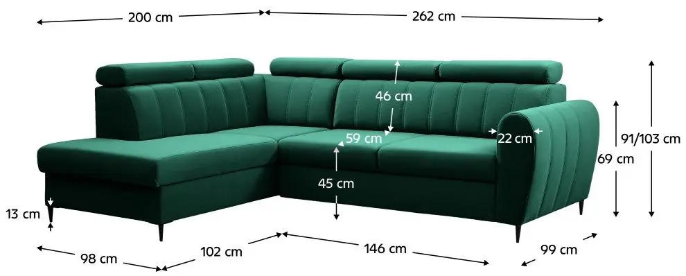 Canapea de colt Tempo Kondela Korio L (Emerald)