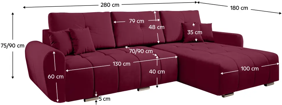 Диван угловой Tempo Kondela Longa Roh (Burgundy) - 6