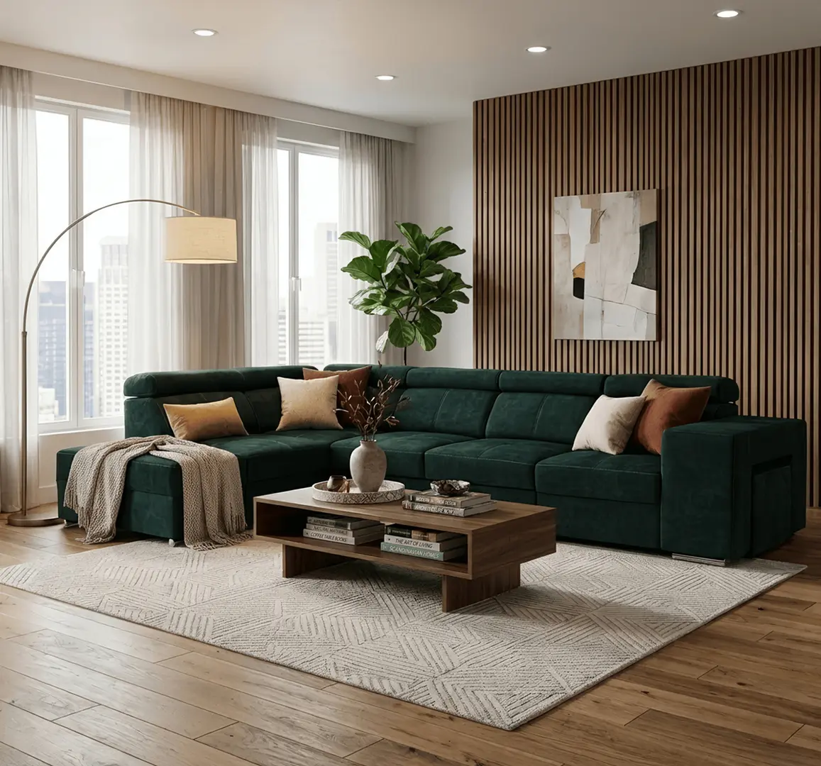 Диван угловой Tempo Kondela Malaga Big Left Country 11 (Emerald)