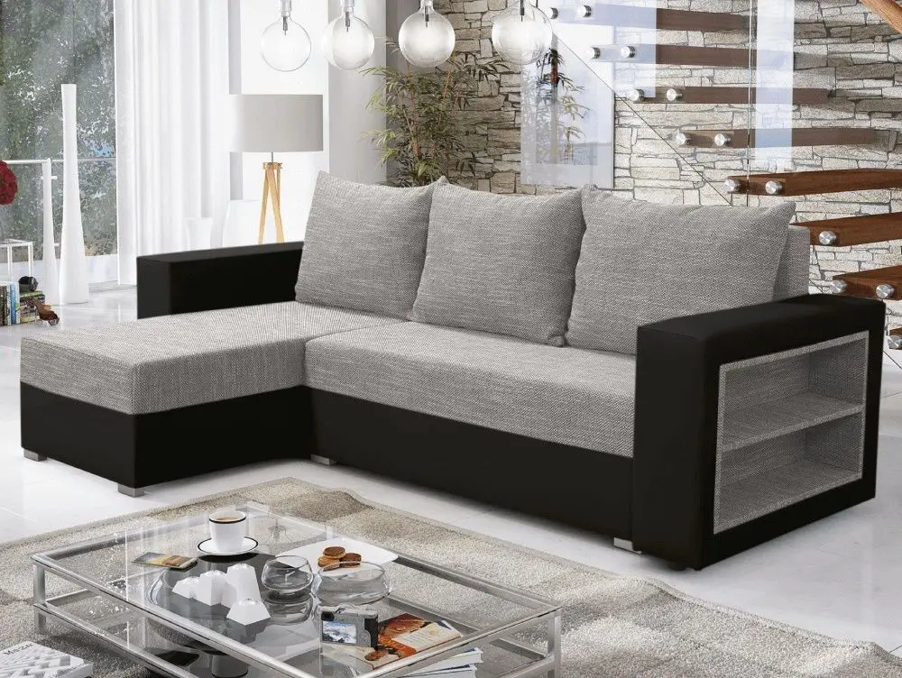 Canapea de colt Tempo Kondela Merak Roh Left (Black/Grey)