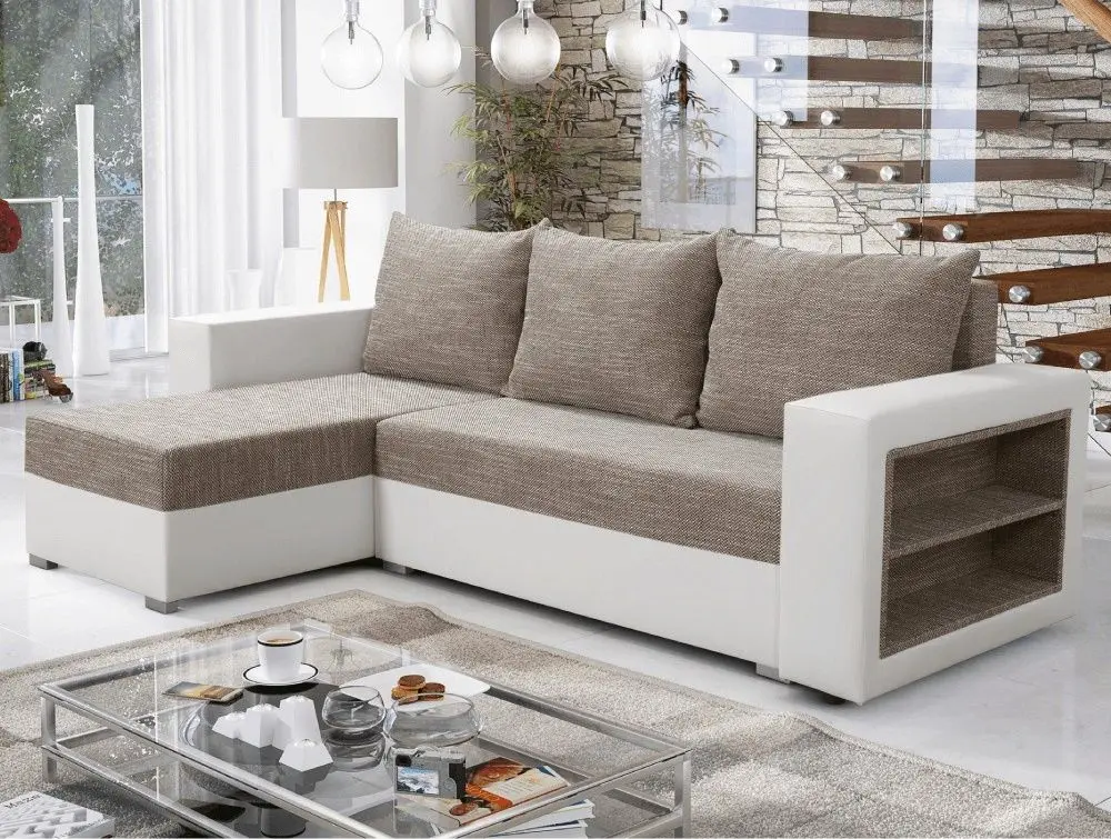 Диван угловой Tempo Kondela Merak Roh Left (White/Brown)