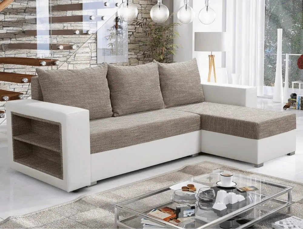 Диван угловой Tempo Kondela Merak Roh Right (White/Brown)