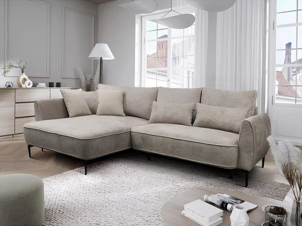 Canapea de colt Tempo Kondela Muriel Roh Left Gerra 15/Coral Bouclé 50 (Gray Beige)