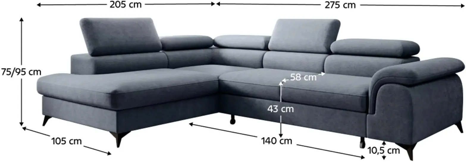 Canapea de colt Tempo Kondela Pony Roh Left Whisper 15 (Steel Grey)