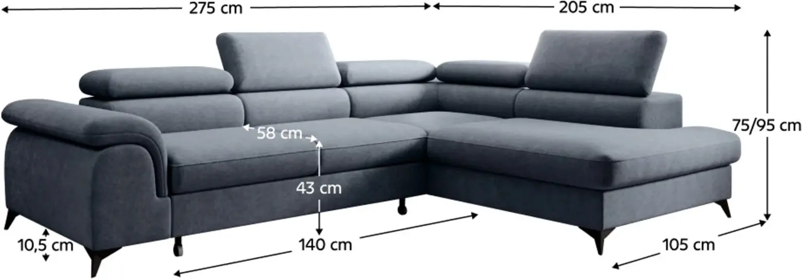 Диван угловой Tempo Kondela Pony Roh Right Whisper 15 (Steel Grey)