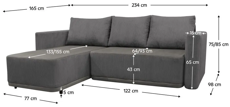 Диван угловой Tempo Kondela Senty (Dark Grey/Grey)