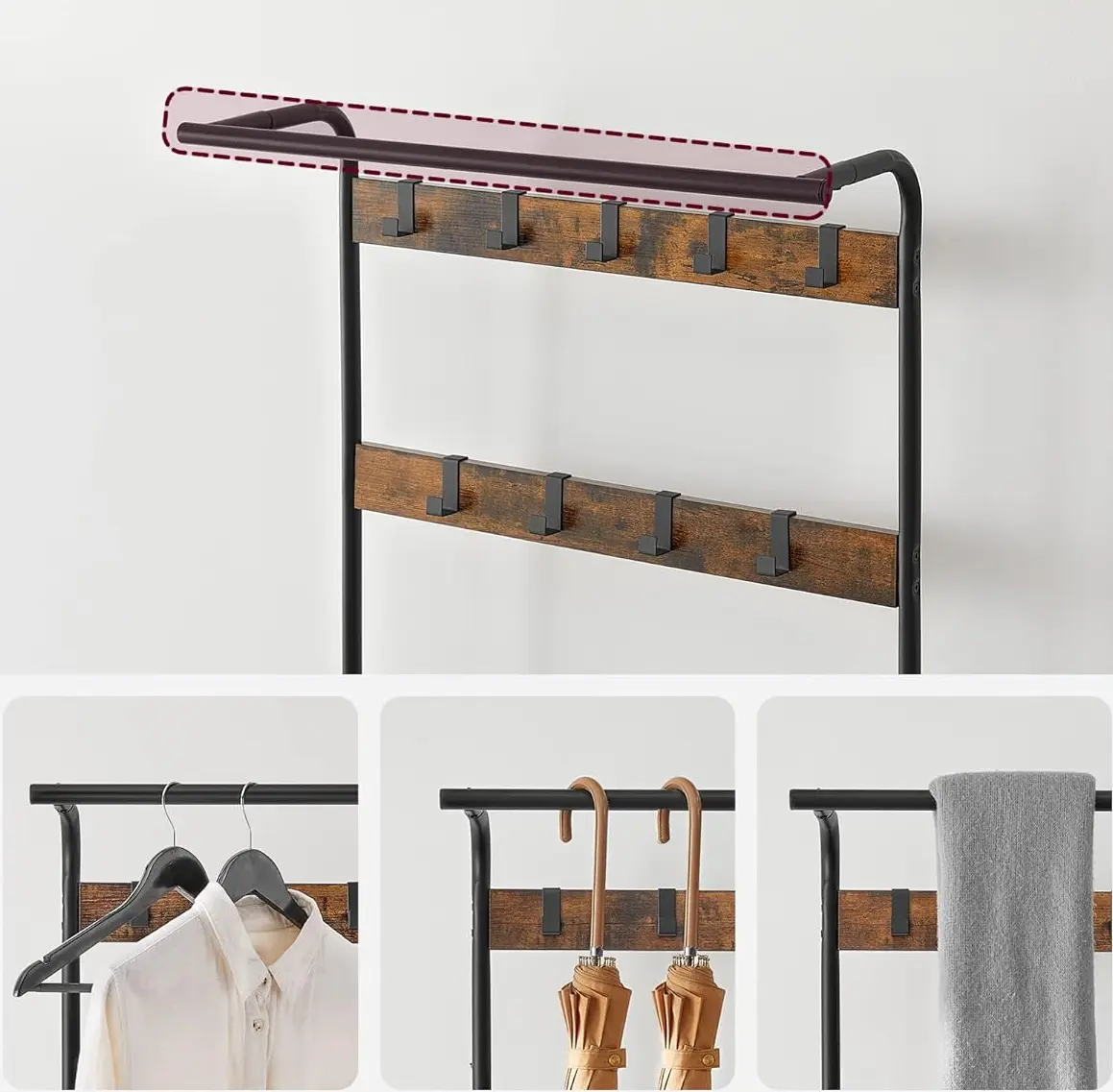 Вешалка Vasagle HSR40B (Rustic Brown/Black) - 5