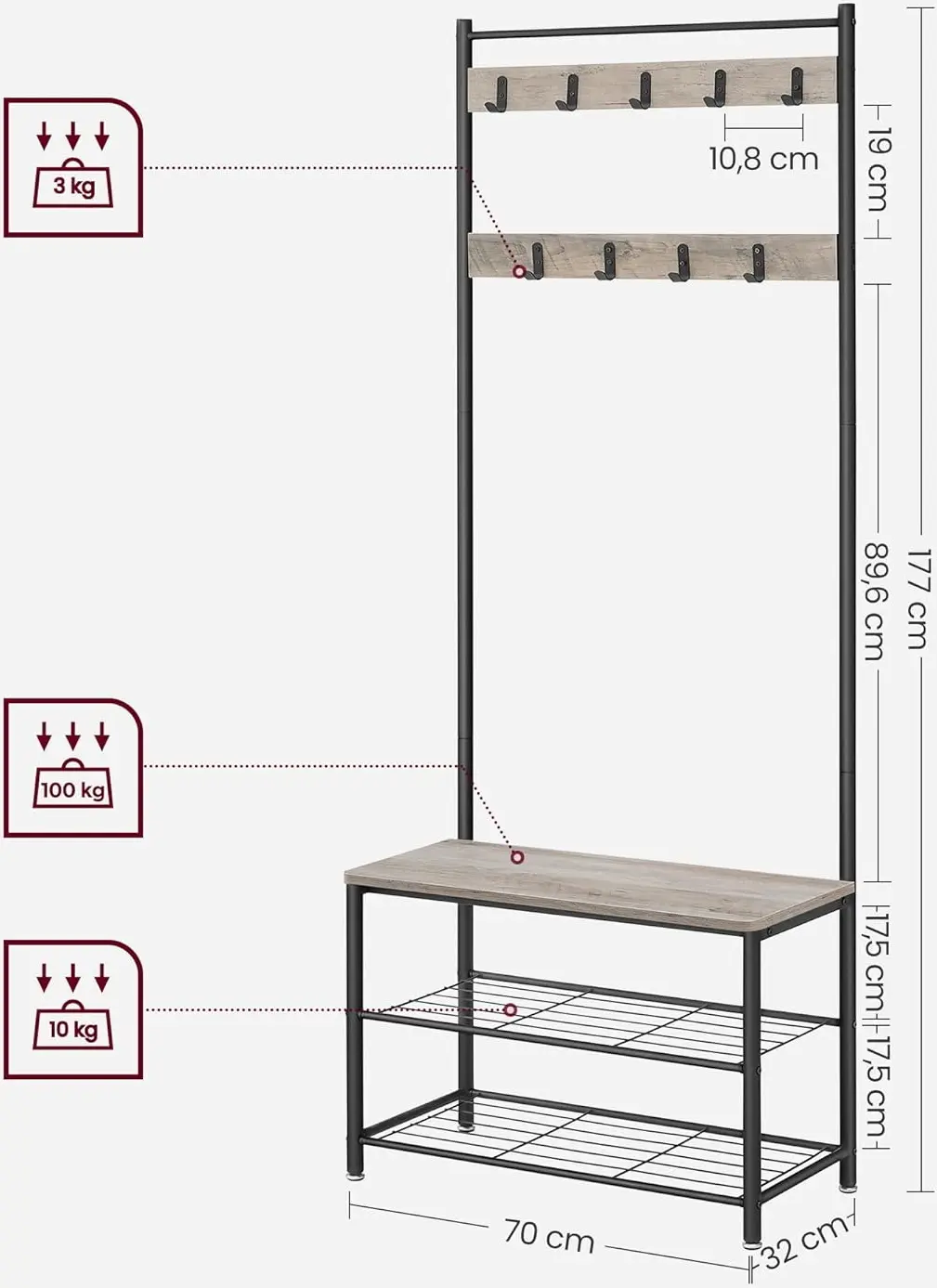 Cuier Vasagle HSR41MB (Greige/Black)