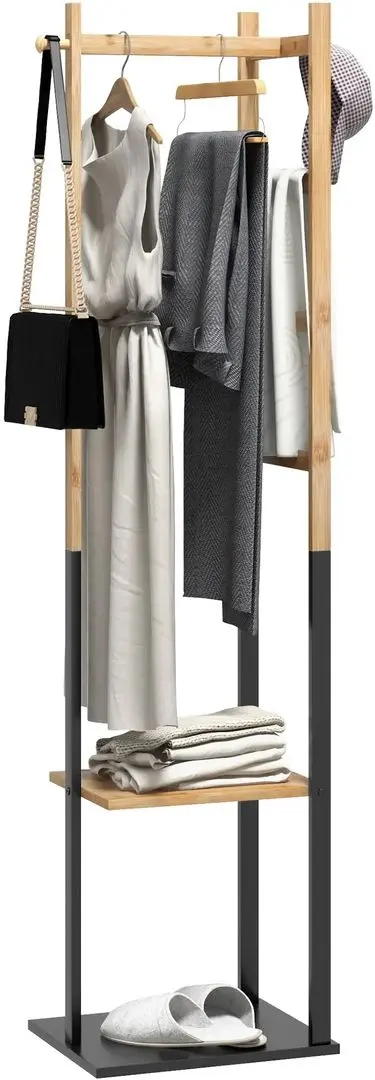 Cuier Homcom 850-310V00MX 46x28x153 cm (Black/Natural Wood)