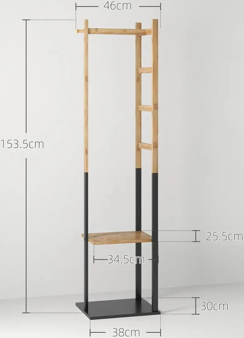 Cuier Homcom 850-310V00MX 46x28x153 cm (Black/Natural Wood)