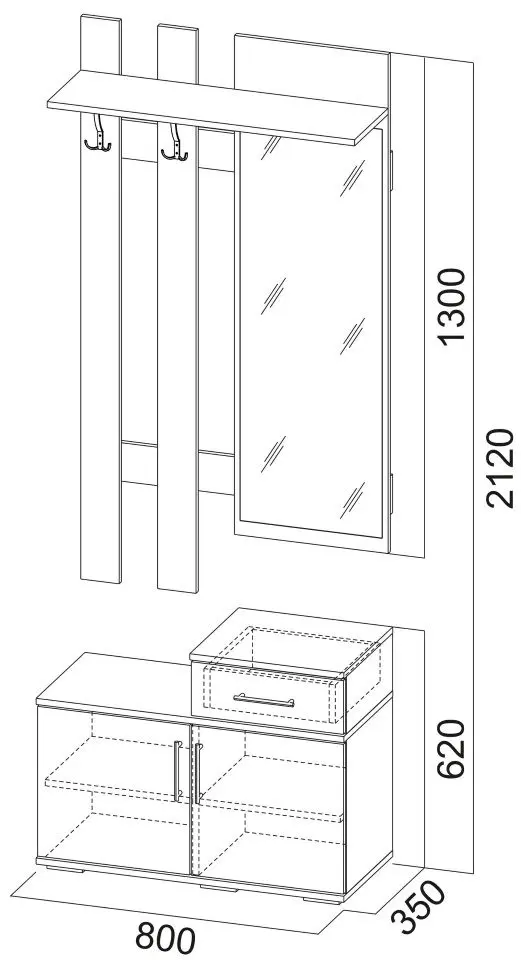 Cuier cu oglindă Просто хорошая мебель №3 0.8m (Wenge Oak/Ash Anchor Light) - 3