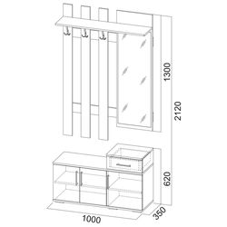 Cuier cu oglindă Просто хорошая мебель №3 1.0m (Wenge Oak/Ash Anchor Light) Thumb