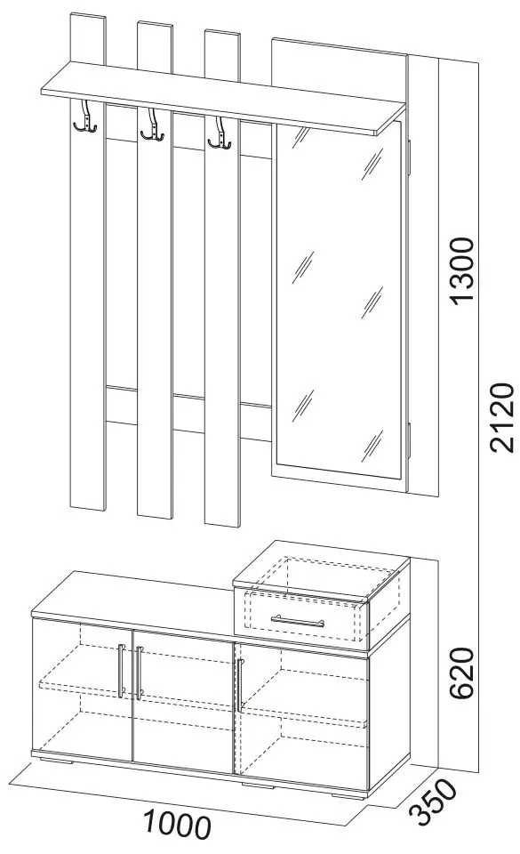 Cuier cu oglindă Просто хорошая мебель №3 1.0m (Ash Anchor Light) - 3