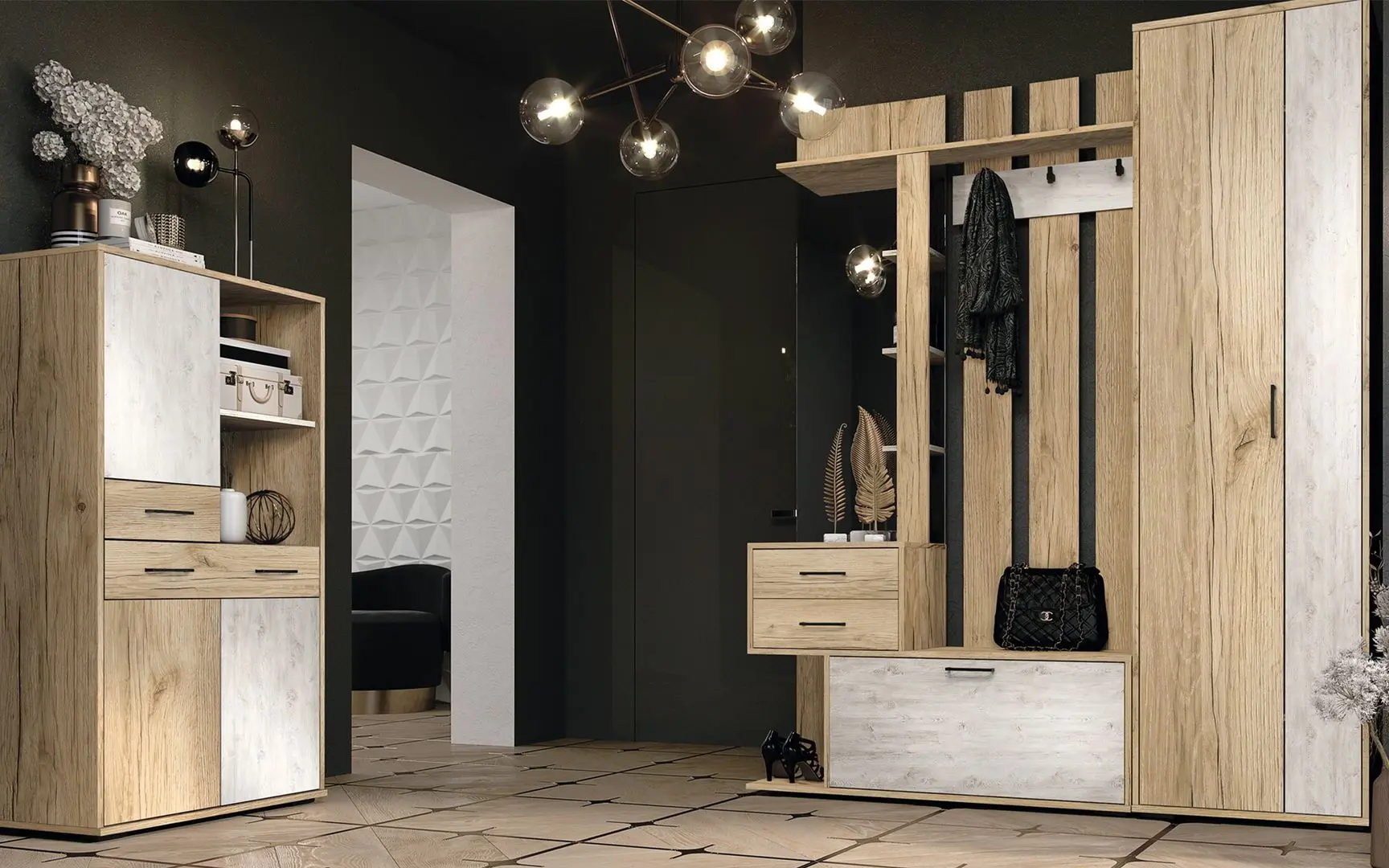 Cuier cu oglinda SV-Mebel Skandi (Delano Oak/Santorini Pine Light) - 3