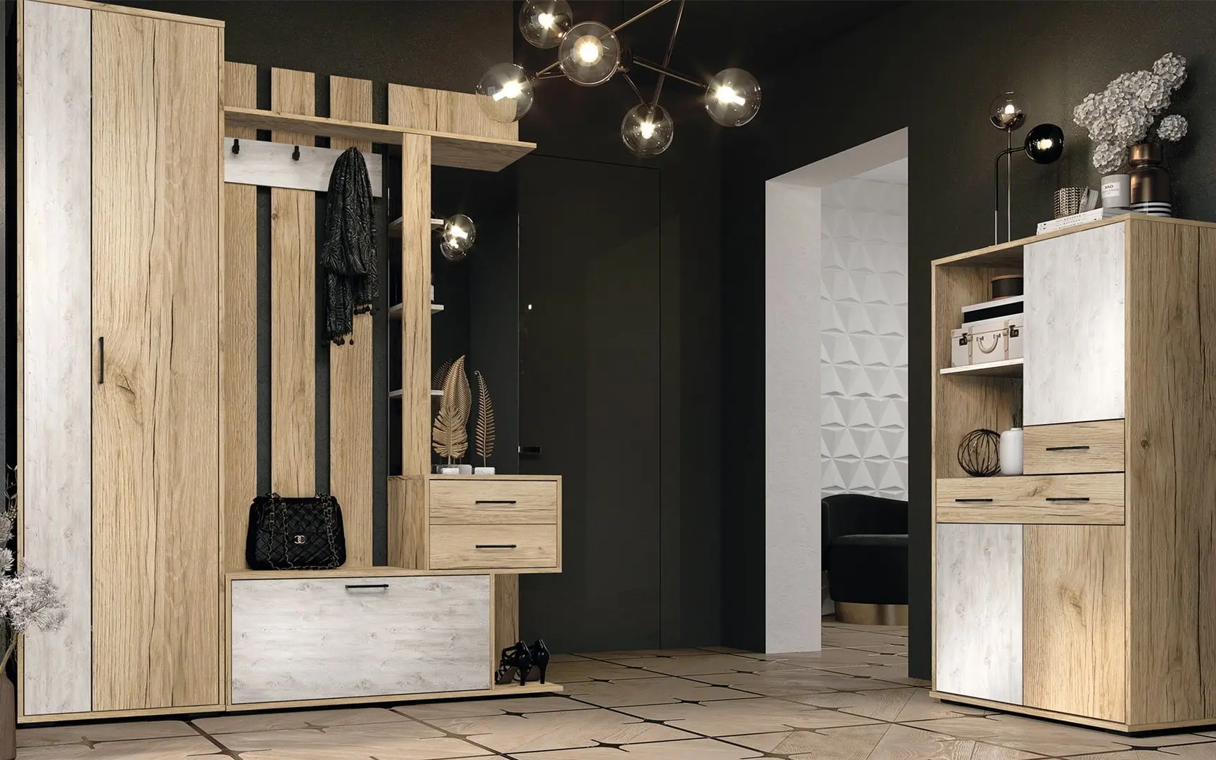 Cuier cu oglinda SV-Mebel Skandi Delano Oak/Santorini Pine Light (opusă) - 3