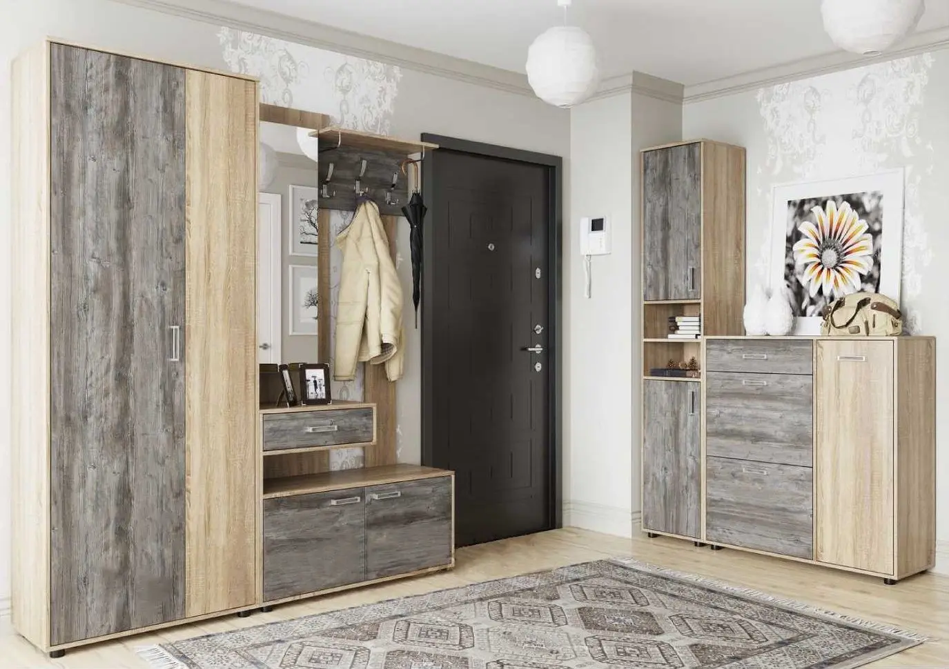 Cuier cu oglindă SV-mebel Vizit-1 Sonoma Oak/Jackson Pine (Dreapta) - 3