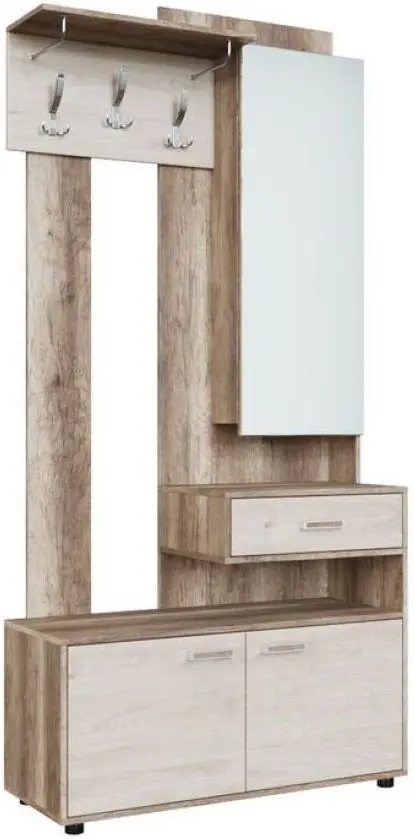 Вешалка с зеркалом SV-mebel Визит-1 Каньон Светлый/Гикори Светлый (Правая)