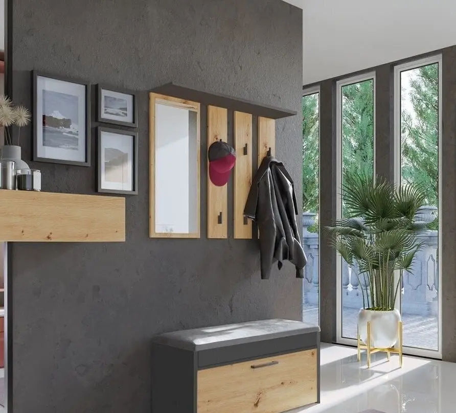 Cuier cu oglinda TopEshop Parma 81.5x100 (Anthracite/Artisan Oak)