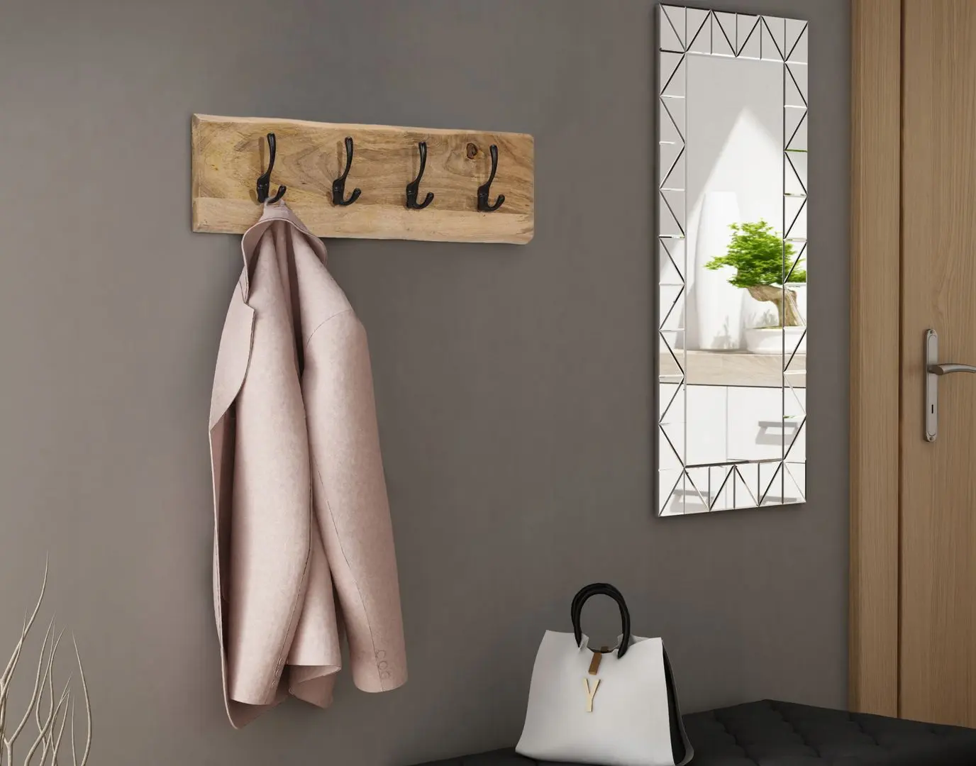 Cuier vidaXL 358957 (Natural Wood)